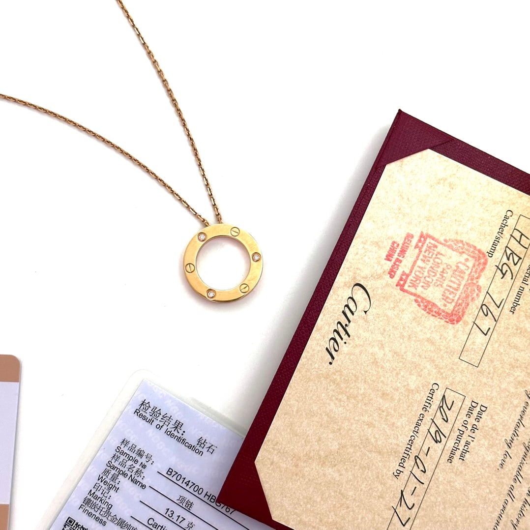 Cartier Love Pendant, 18K Gold, Set with Three Diamonds: Chain Length:41cm