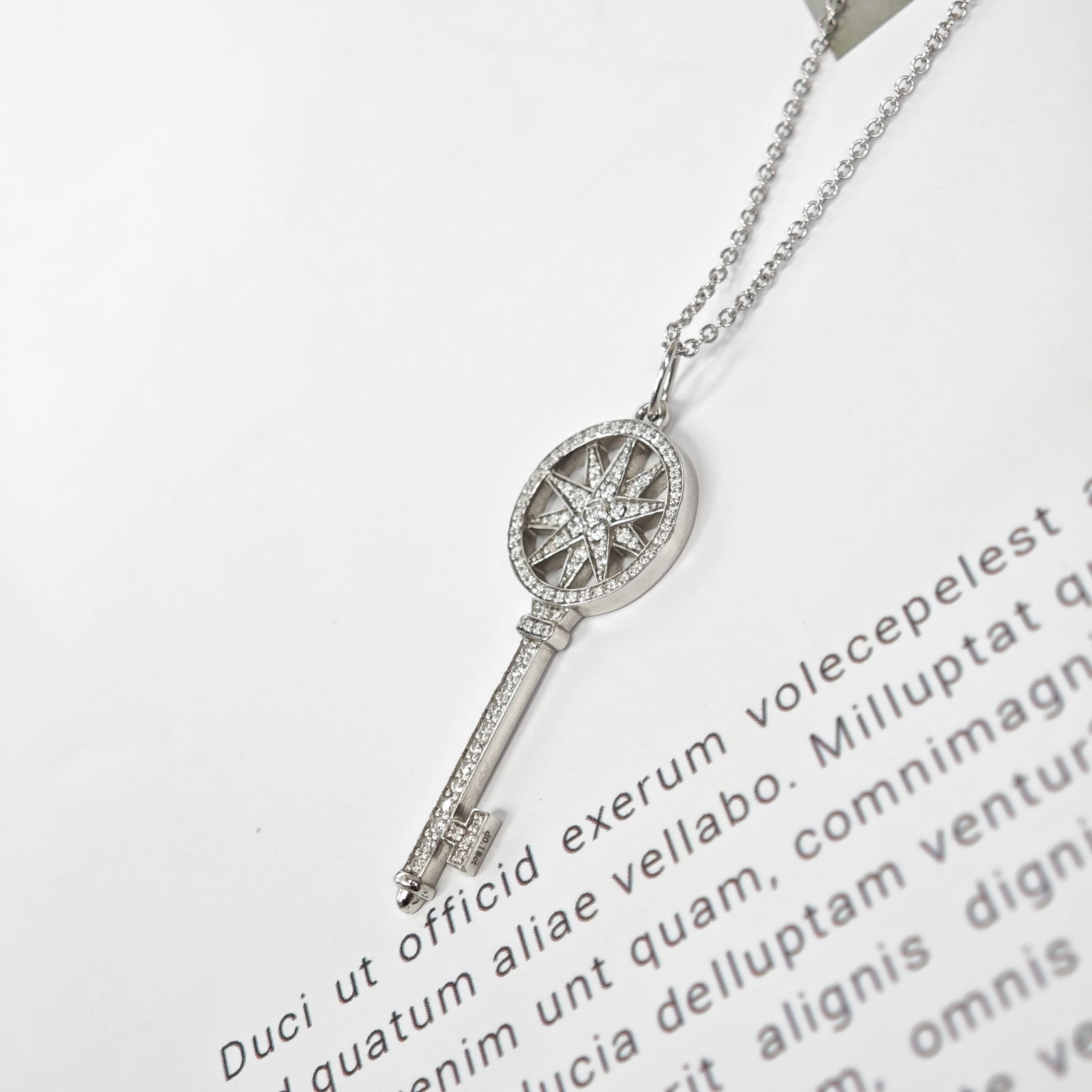Tiffany Star Key Pendant Necklace, 18K White Gold, Pave-Set Diamonds: Chain Length:44cm