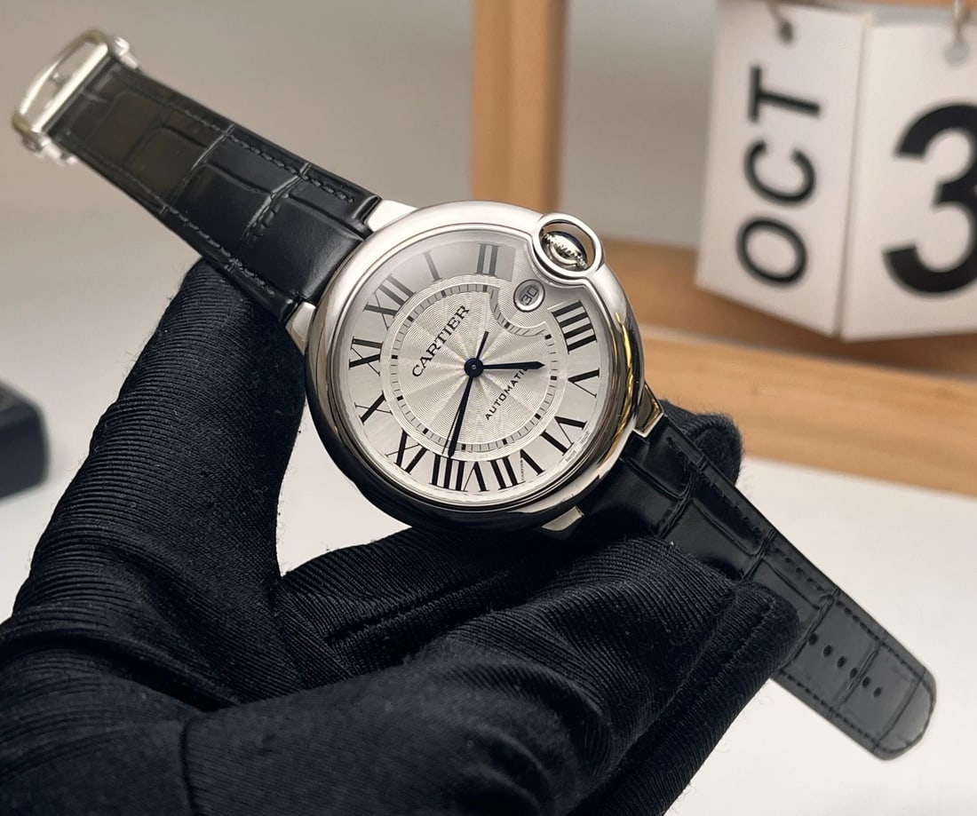 Men's Cartier Ballon Bleu de Cartier Stainless Steel Automatic Watch, Alligator Leather Strap: D:40mm