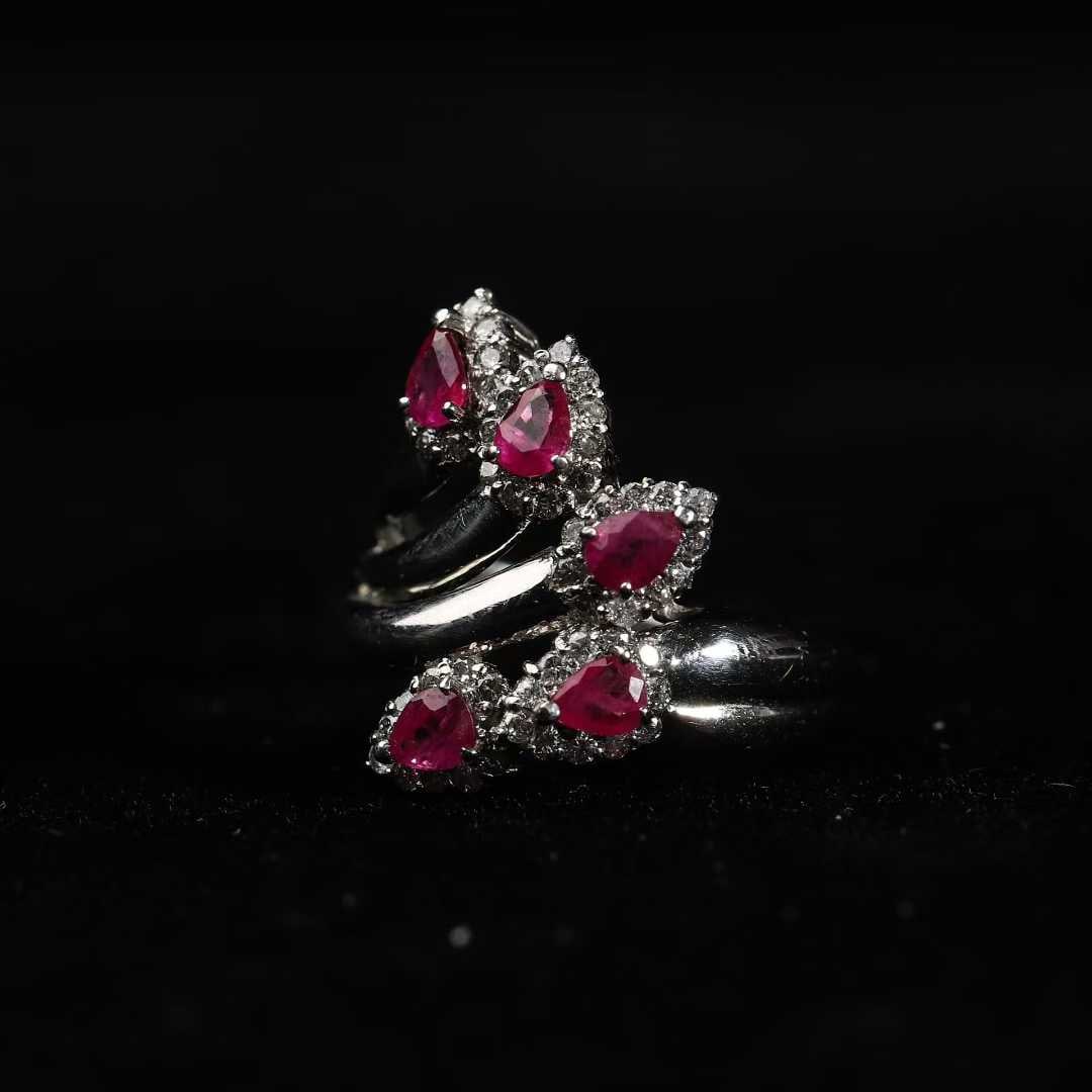 Retro-Period Platinum Ruby and Diamond Ring - 2