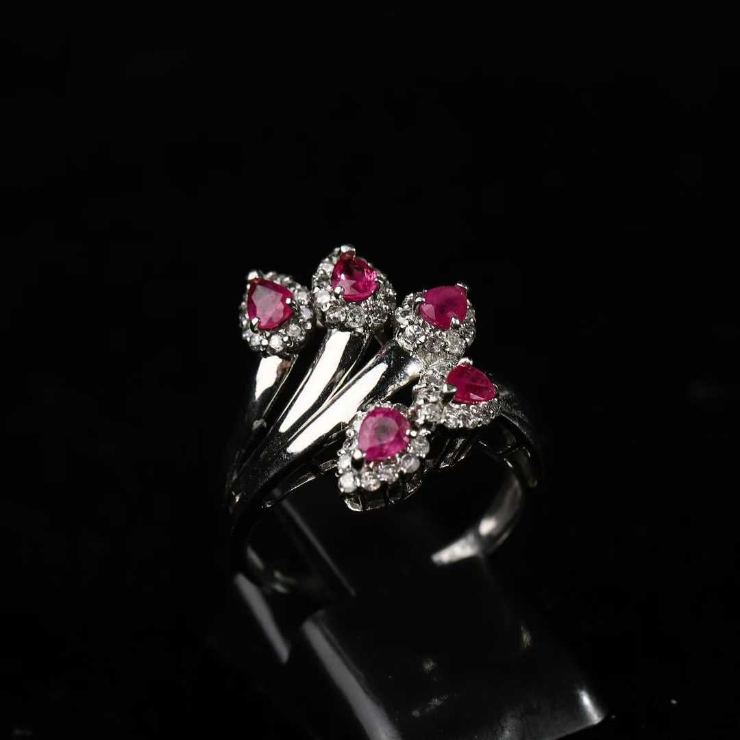 Retro-Period Platinum Ruby and Diamond Ring - 4