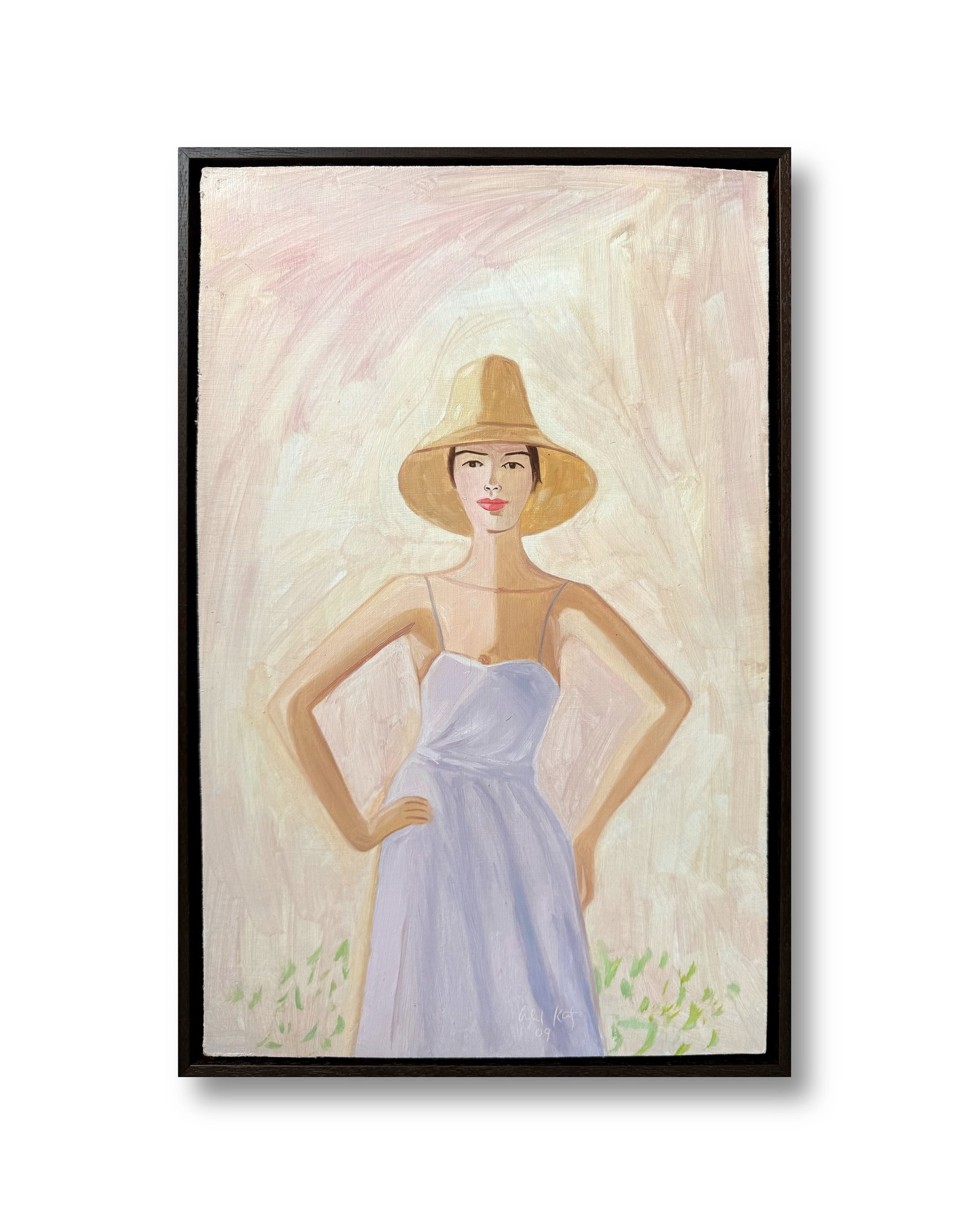 ALEX KATZ (B. 1927), ATTRIBUTED TO, ATTRIBUTED TO, OIL ON MASONITE: Image Size:18 5/8 by 12 inches (47.3 by 30.5 cm) All measurements are approximate. Signed (lower right) Executed in the artist's signature figurative style, this work depicts a confident woman in a la