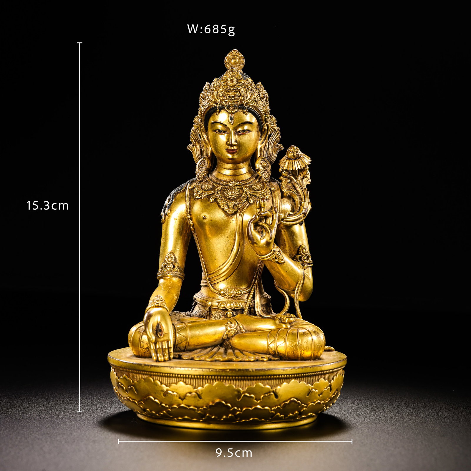 Qing Dynasty copper gilt white mother modeling: H15.3 cm W9.5 cm Weight685 g