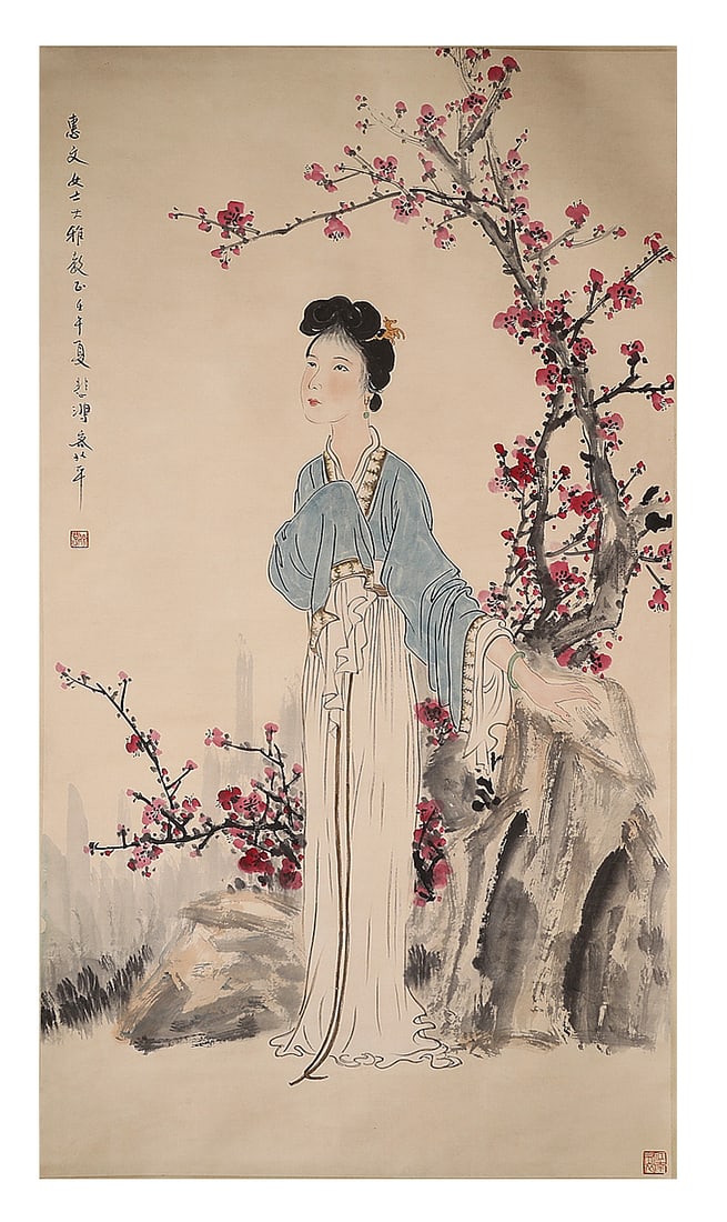 Chinese ink painting, Xu Beihong beauty figure: H173cm W94cm