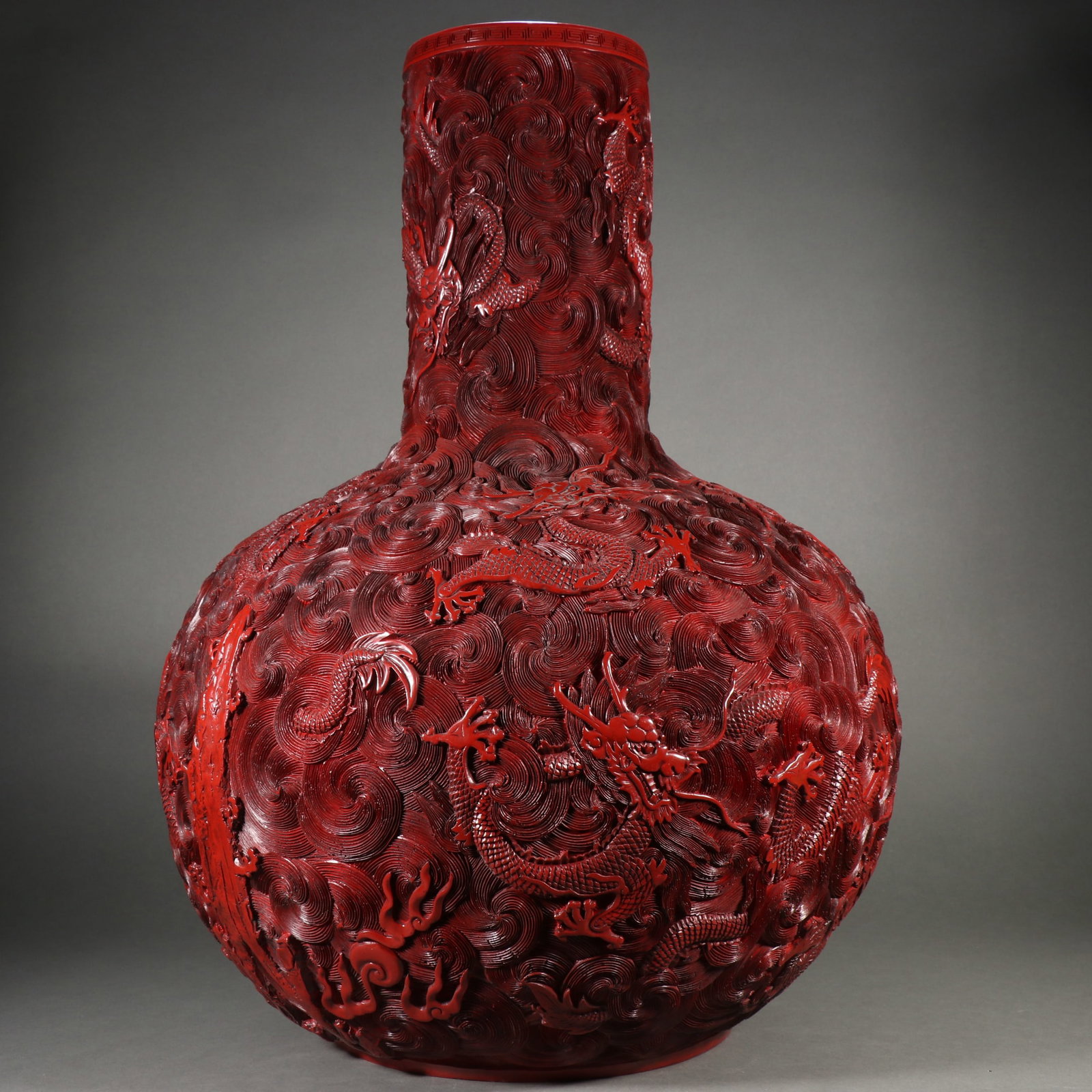 Clear Red Carved Dragon Pattern Sky Ball Bottle: H61cm W44cm Weight7600g