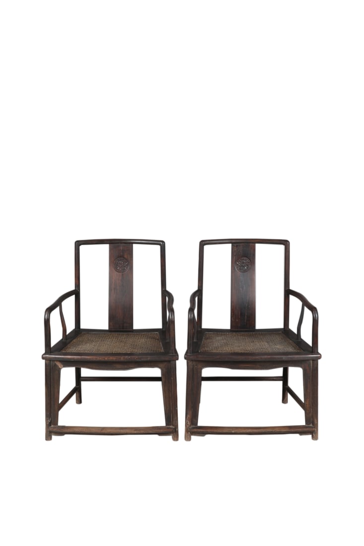Qing Dynasty Red Sandalwood Flower Mat Fan Chair: H75cm W107cm