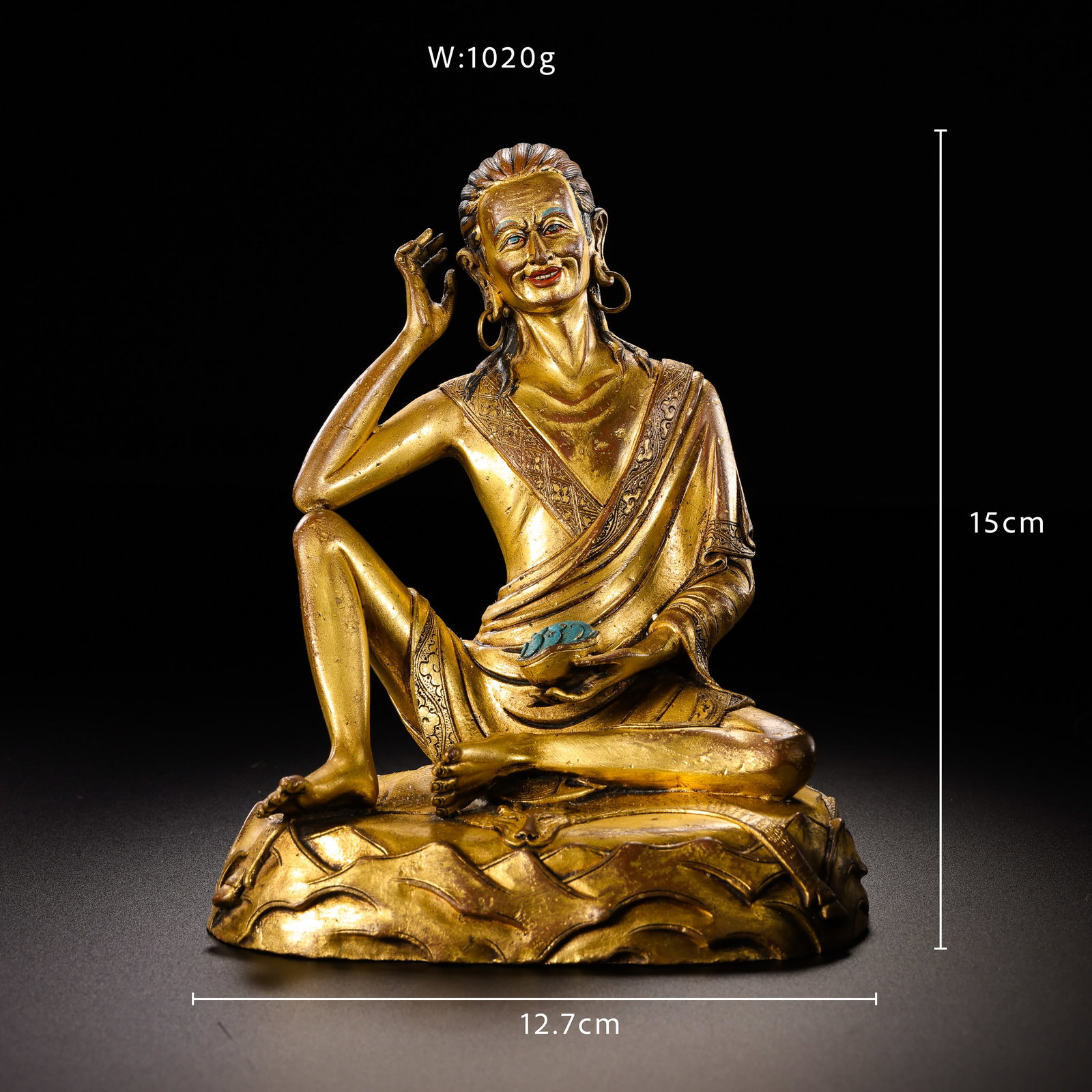 Qing Dynasty Bronze-gilt Milazoba Venerable: H15 cm W12.7 cm Weight1020 g
