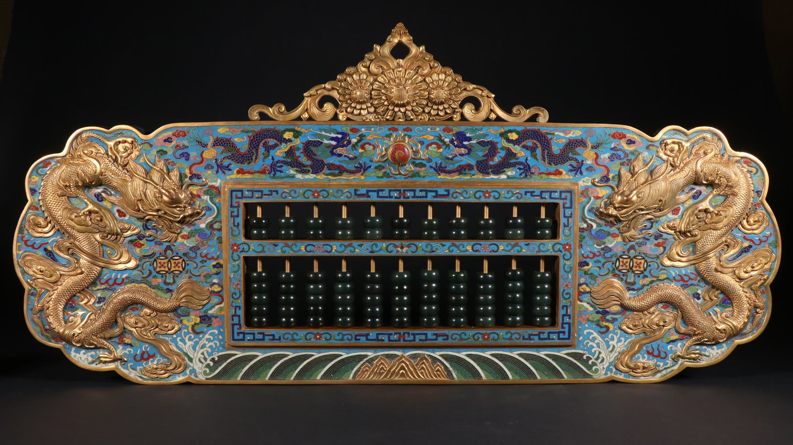 Qing Dynasty copper gilt silk enamel colorful dragon pattern abacus: H67.5cm W31.5cm