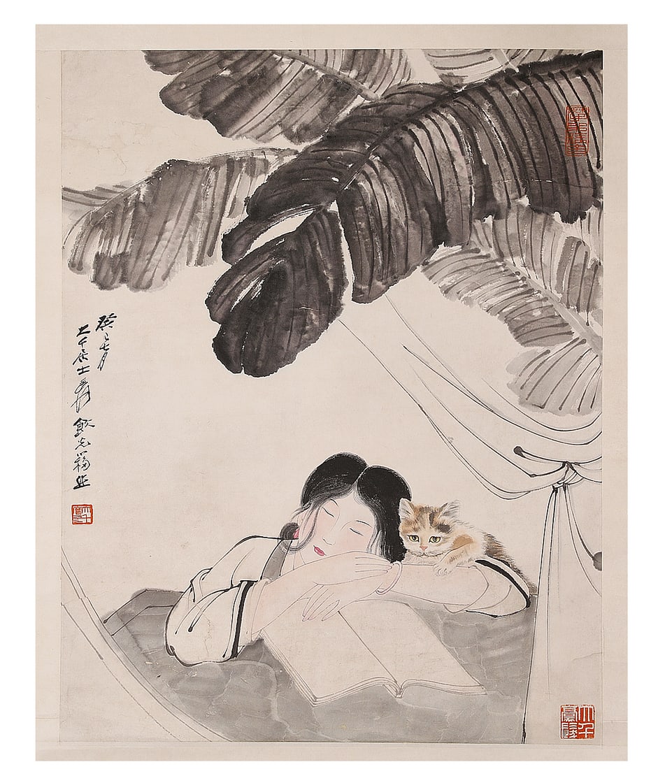 Chinese ink painting, Zhang Daqian lady figure: H66cm W52cm