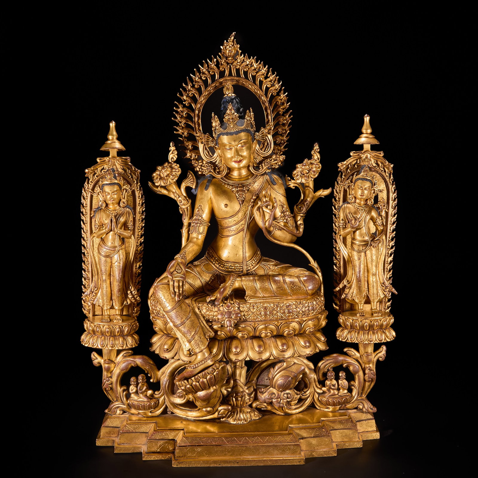 Qingda Copper Gold-plated Water Moon Guanyin: H 75cm W 57cm