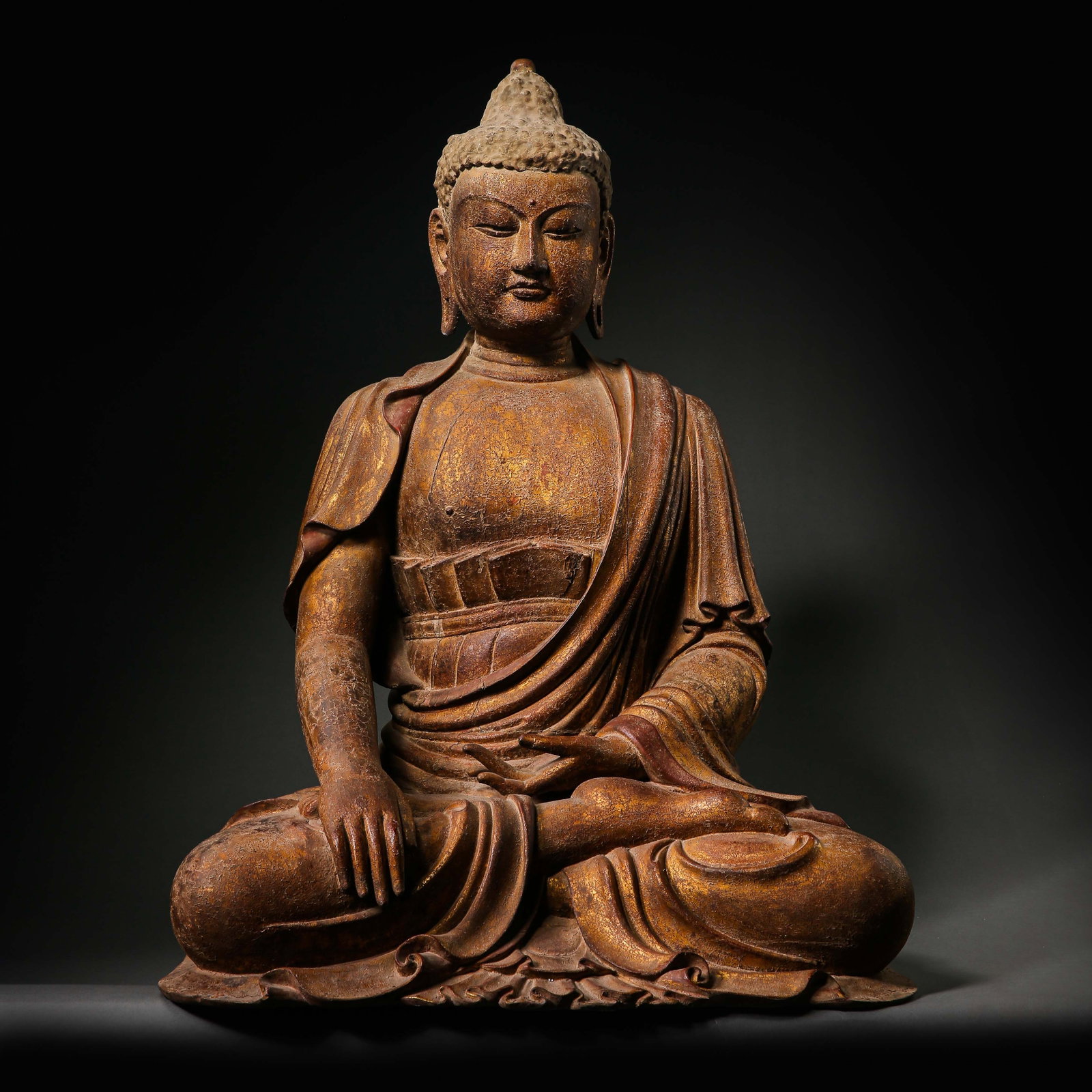 Wooden Sakyamuni Buddha before Ming Dynasty: H83cm W61cm