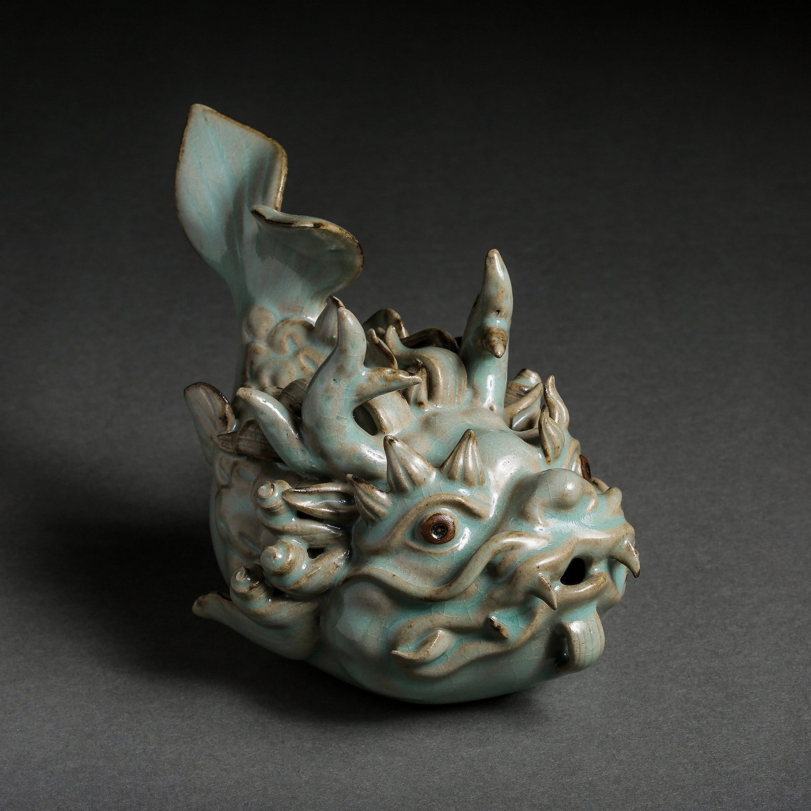 Ming Dynasty Ru Kiln Celadon Fish: H11.5cm W14cm