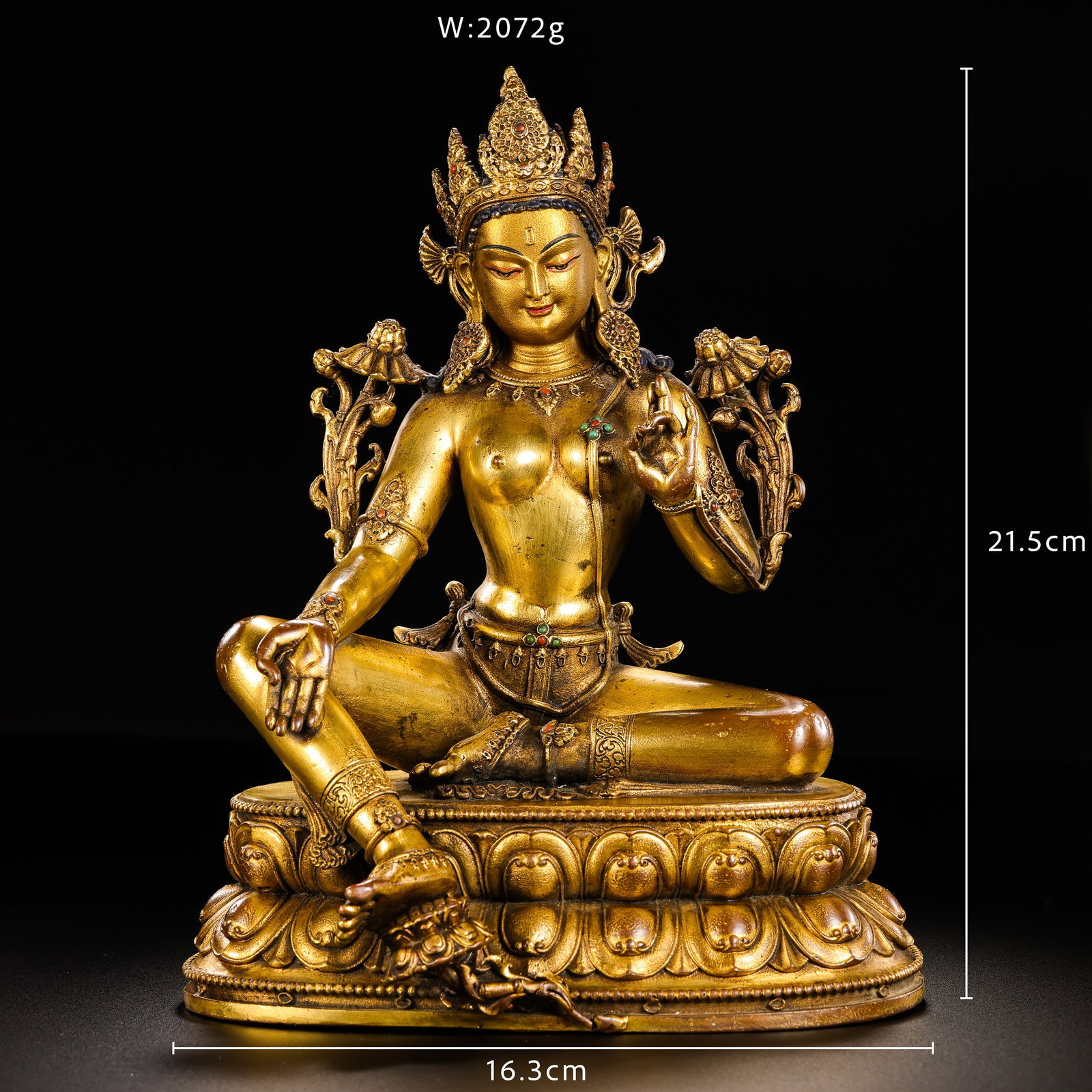 Qing Dynasty bronze gilt green mother statue: H21.5 cm W16.3 cm Weight2072 g