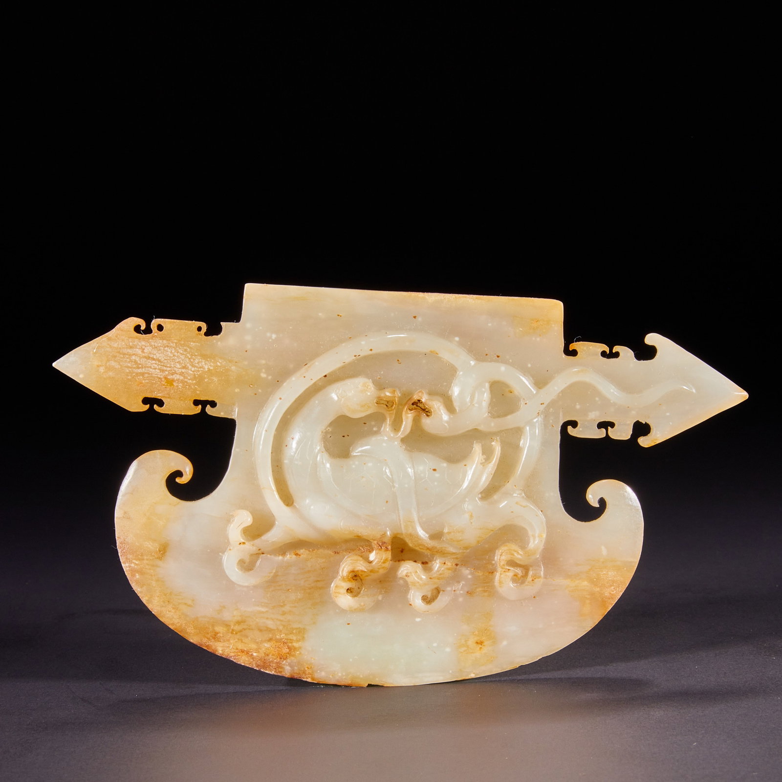 Before Ming Dynasty, Hetian jade animal pattern jade axe: H:9cm W:16cm Weight:161g