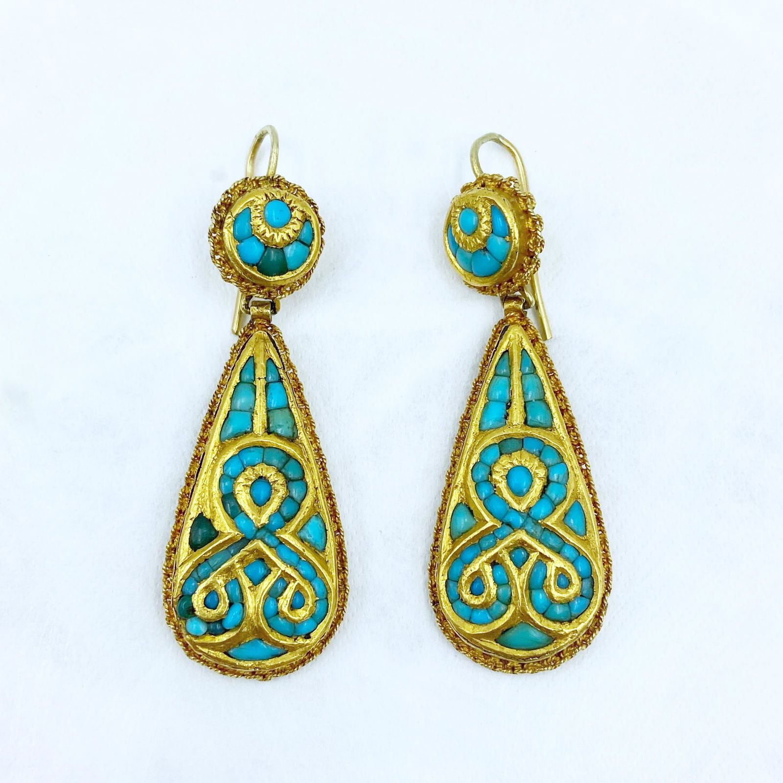 Antique Gold Turquoise Pendant Earrings (1 of 6)