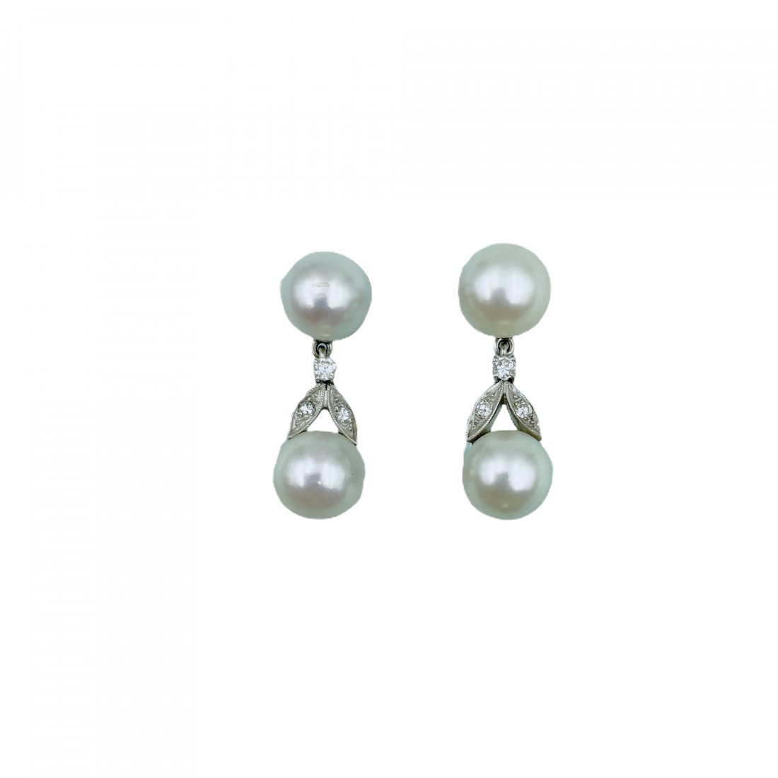 Mid Century White Gold Pearl Diamond Earrings (1 of 4)