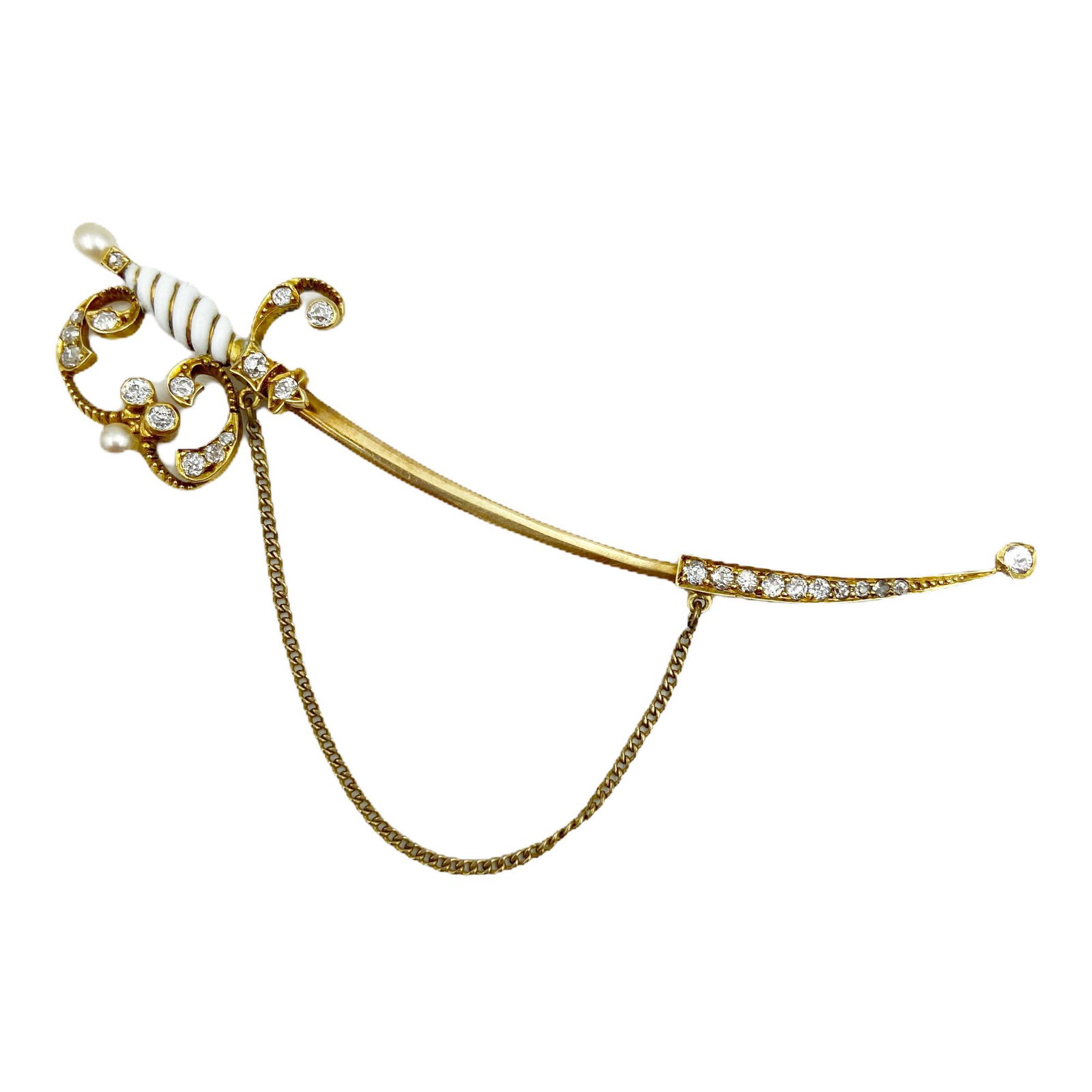 Victorian Gold Diamond Enamel Sword Pin (1 of 5)