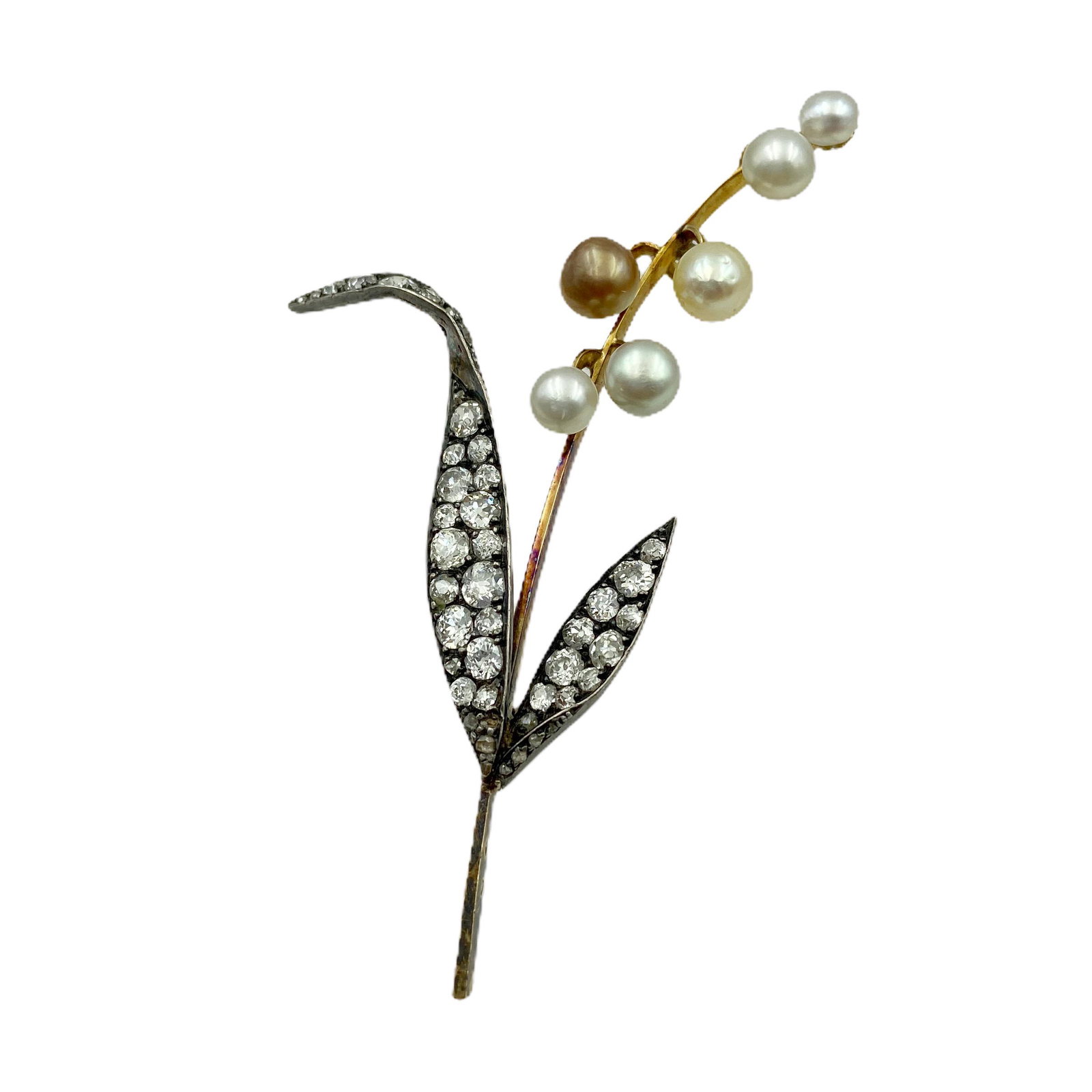 Victorian Gold Diamond Natural Pearl Flower Pin (1 of 5)