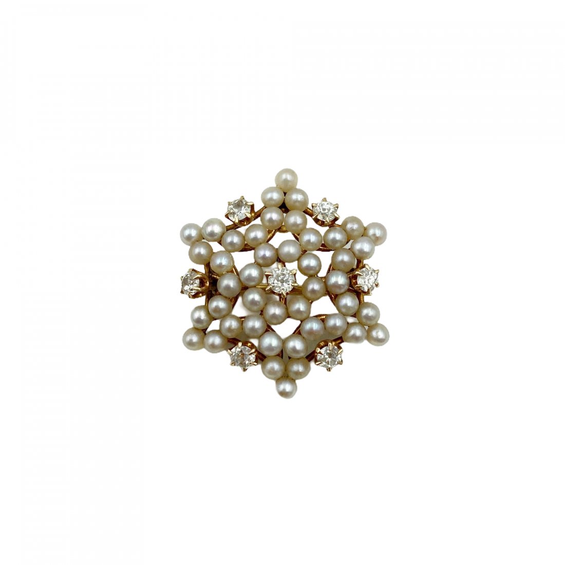 Victorian Gold Diamond Pearl Snowflake Pin Pendant (1 of 3)