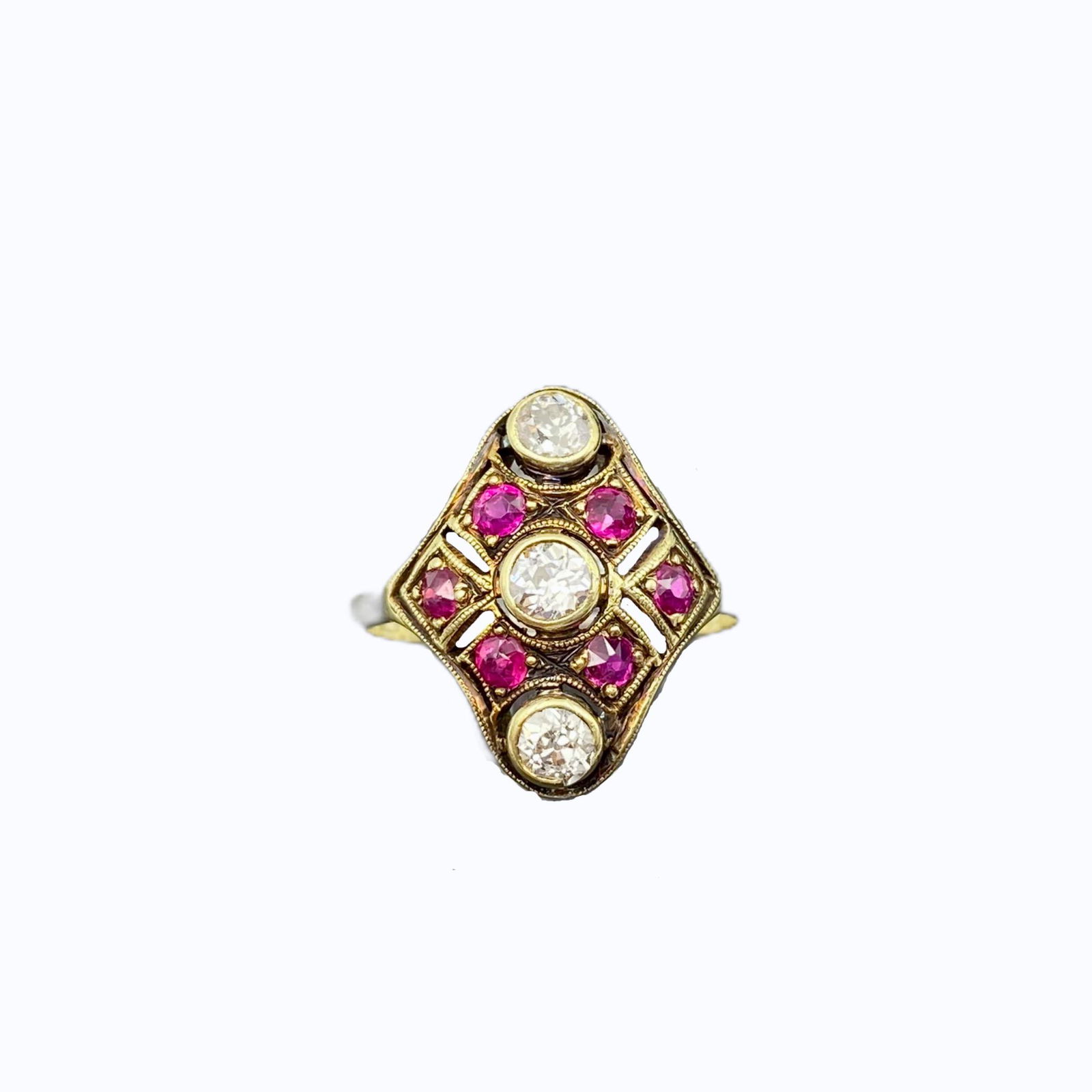 Edwardian Gold Diamond Ruby Ring (1 of 4)