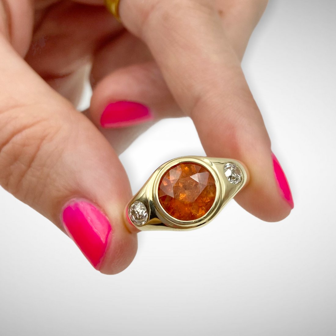 14K Antique Spessartite Garnet Gypsy Set Ring (1 of 4)