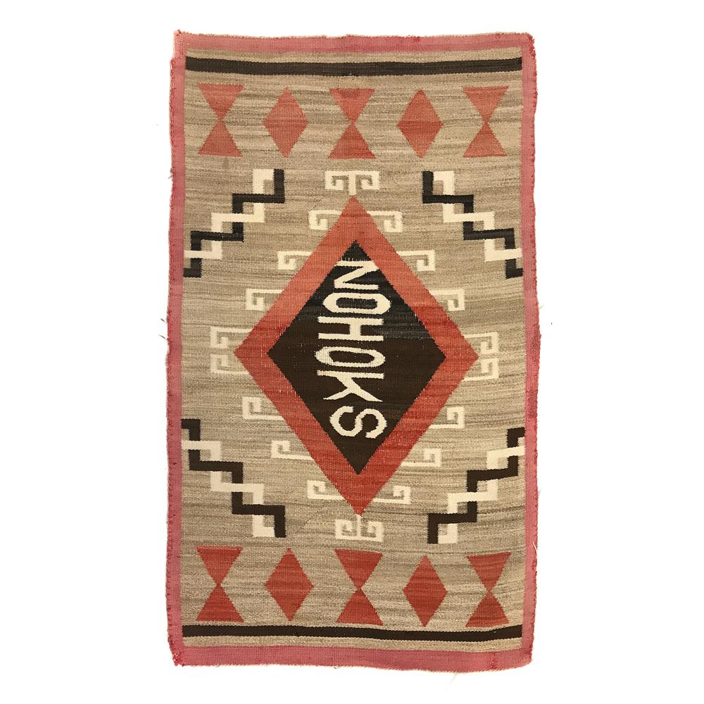 Navajo Crystal Rug with Letters Spelling "Nohoks": Navajo Crystal Rug with Letters Spelling "Nohoks" c. 1910s. Acquired from a private collection in Arizona.