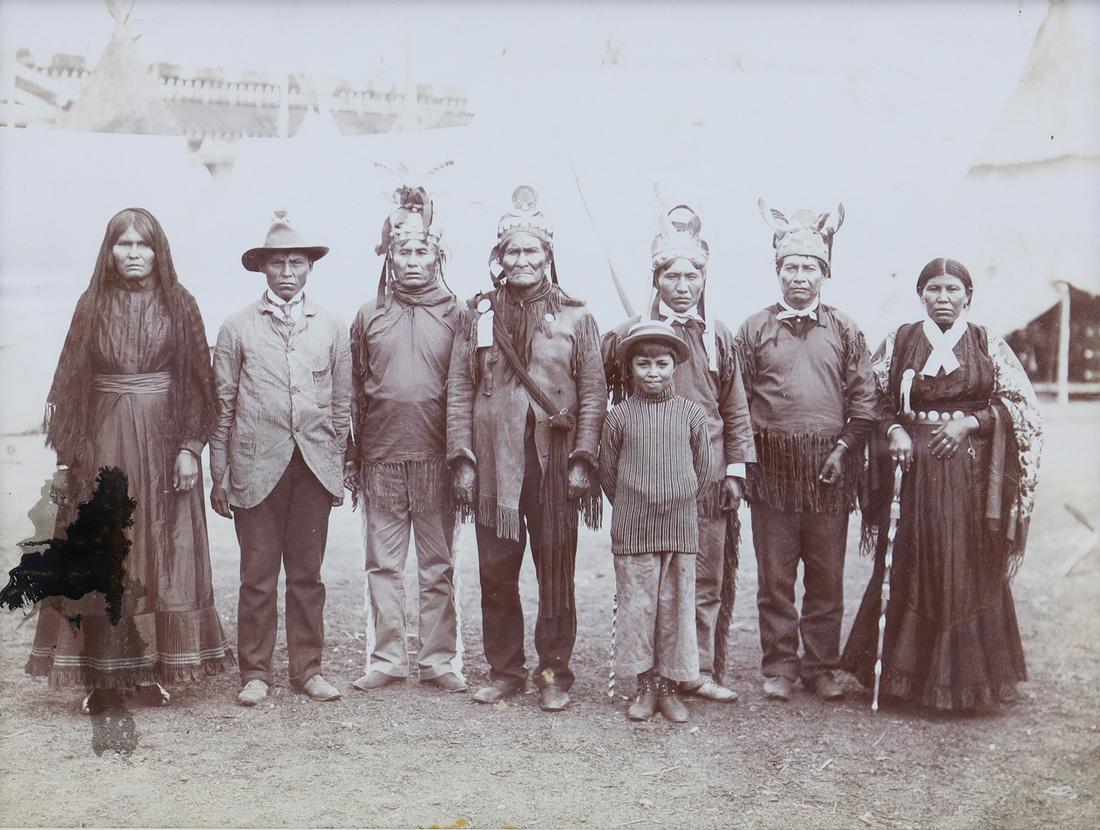 Geronimo and Group at 1901 Fair, Attrib. C. D. Arnold: Geronimo and Group at 1901 Fair - Attributed to C. D. Arnold, c. 1901. 14.5" x 16.5" framed size. Acquired from a private collection in Arizona. Archivally framed and behind glass.