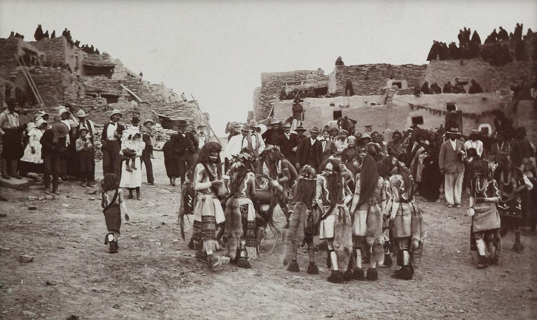 Ben Wittick - A Snake Dance of the Moqui Indians: Ben Wittick (1845-1903) - A Snake Dance of the Moqui Indians, Oraibi Pueblo, Ariz. Breaking Up The Dance, 1898. 5" x 8.5" silver collodion print. Professionally framed with archival materials. 17.25" 