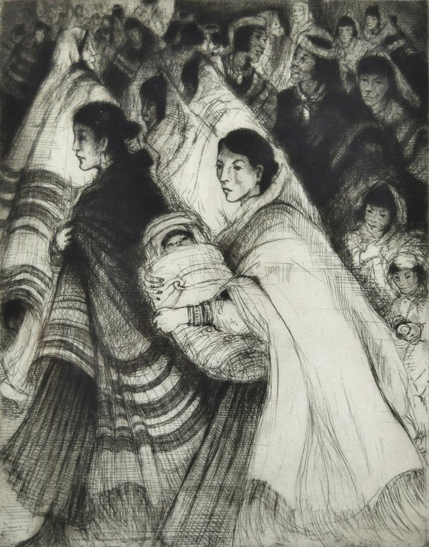 Gene Kloss (1903-1996) - Young Navajo Mother: Date 1962. 13" x 10" etching/drypoint. 21.25" x 18.25" framed. Framed behind glass. Signed, titled, and numbered by the artist. Acquired from a private collection in Pennsylvania.
