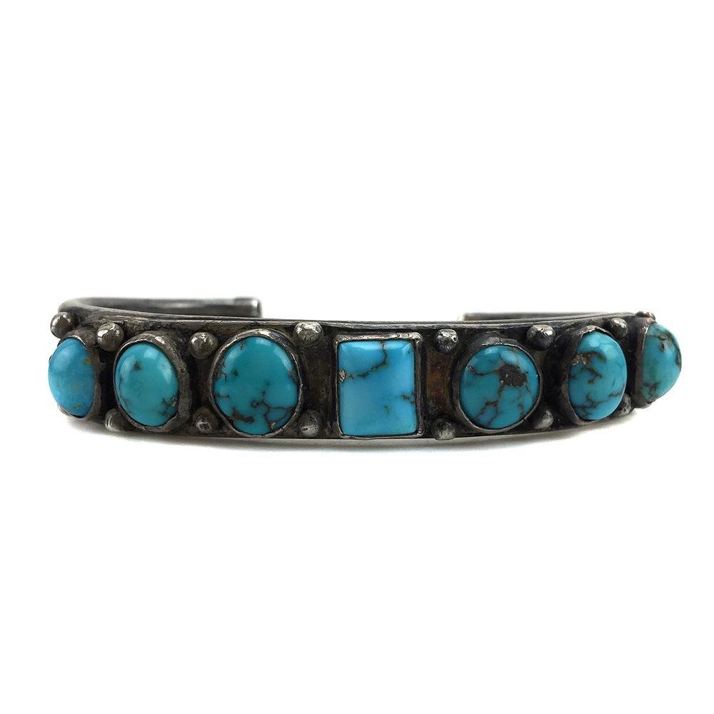 Navajo Turquoise, Handpulled Silver Bracelet, 30s (1 of 4)
