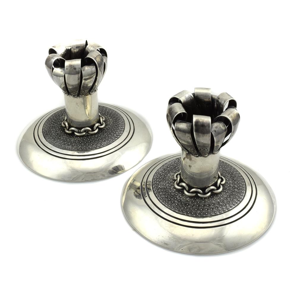 Kenneth Begay Navajo Silver Candle Holders 1950s (1 of 6)