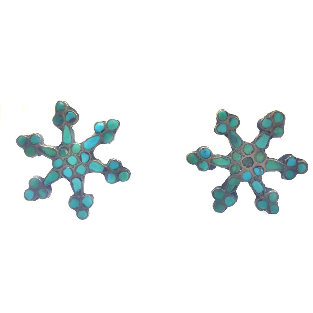 Dishta Family Zuni Turquoise Earrings 1940s (1 of 2)