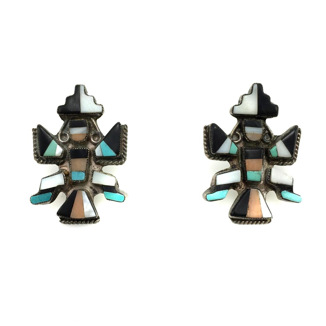 Zuni Multi-Stone, Silver Knifewing Earrings 1930s (1 of 3)