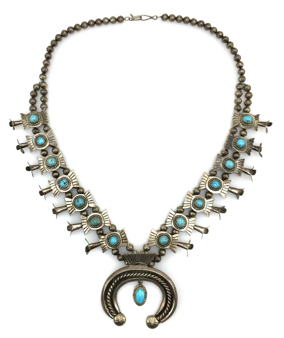 Navajo Persian Turquoise Squash Blossom Necklace (1 of 7)