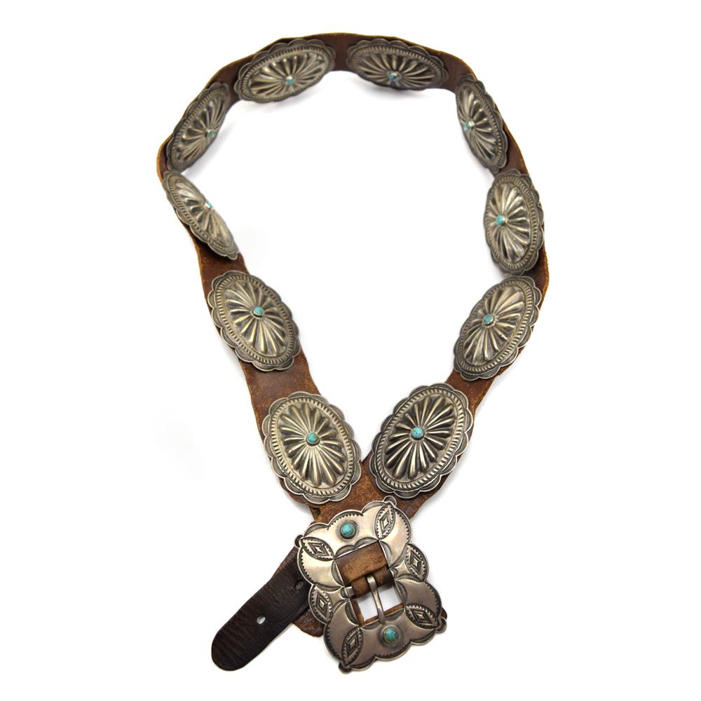 Navajo Silver, Turquoise Concho Belt, c. 1930s (1 of 11)