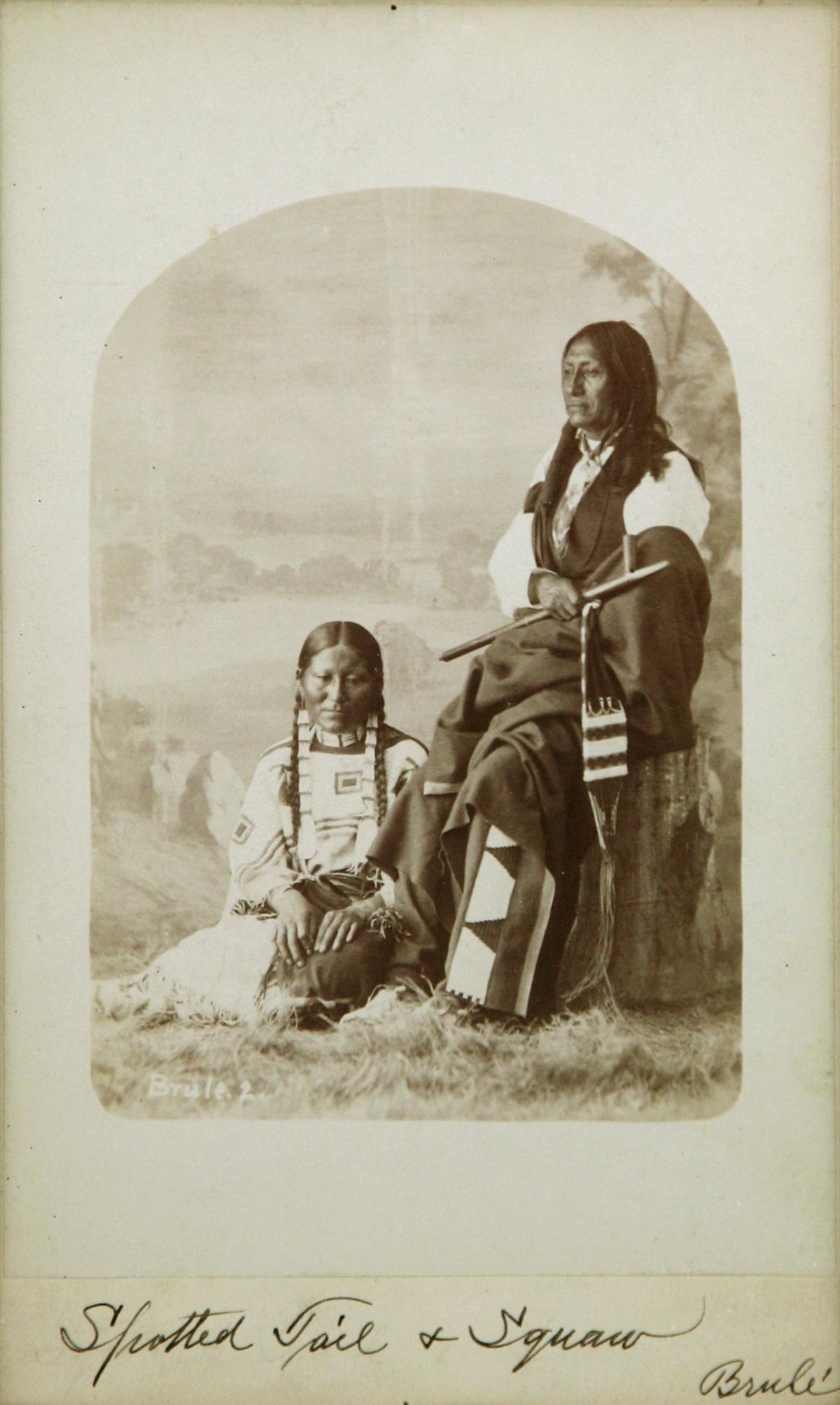 William R. Cross - Spotted Tail and Squaw: William R. Cross (1839-1907) - Spotted Tail and Squaw Brule Sioux, Photograph 8.5" x 5.25". 17" x 13.5" framed. Weighs 5 pounds. Ex Charles F. Fish collection, South Swansea, MA, through the family by