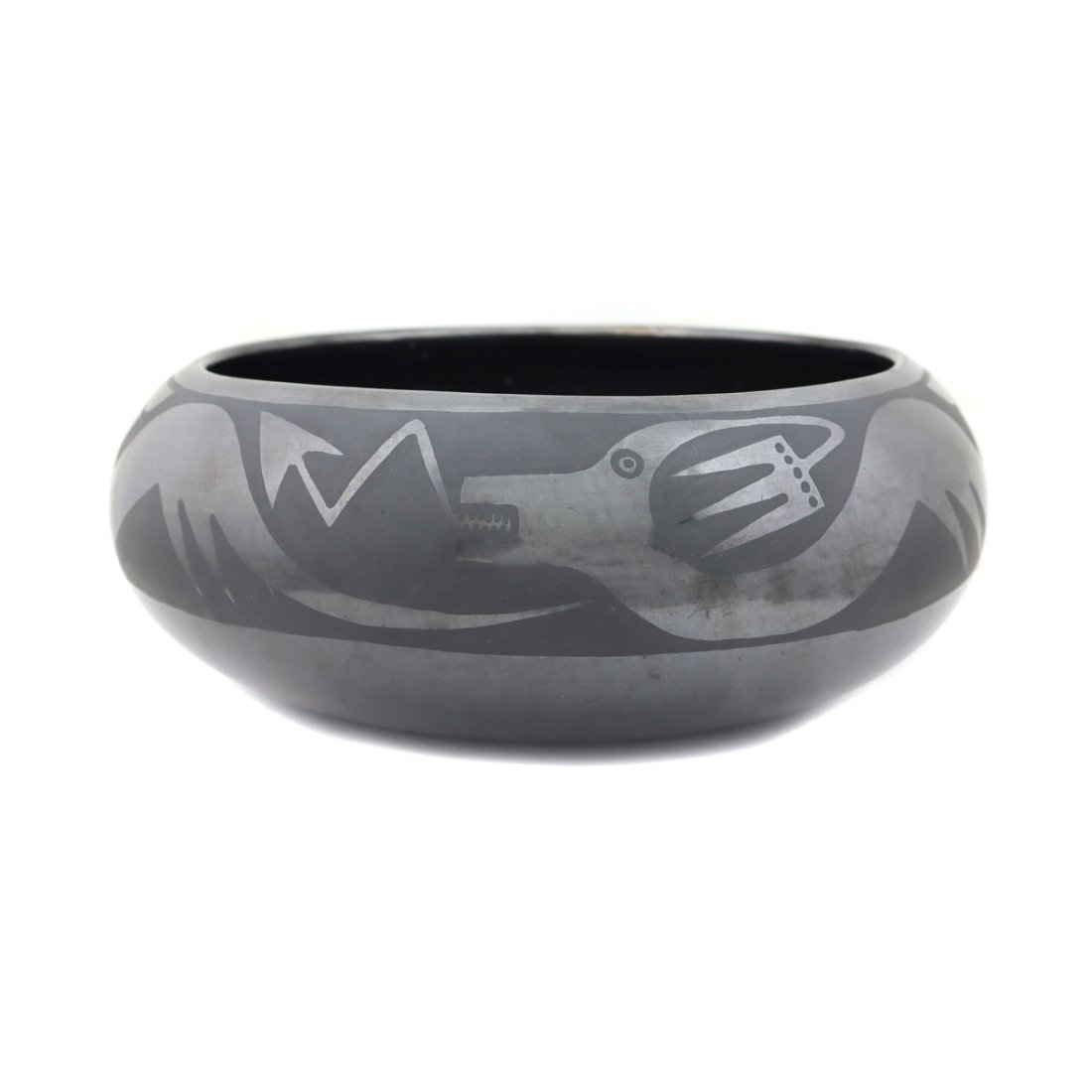 Maria Martinez and Popovi Da - San Ildefonso Bowl with Avanyu Design c. 1957-1960: Maria Martinez and Popovi Da - San Ildefonso Bowl with Avanyu Design c. 1957-1960, Description/Condition: This pottery is in near excellent condition; with very minor, faint scratches. Signed "Maria P