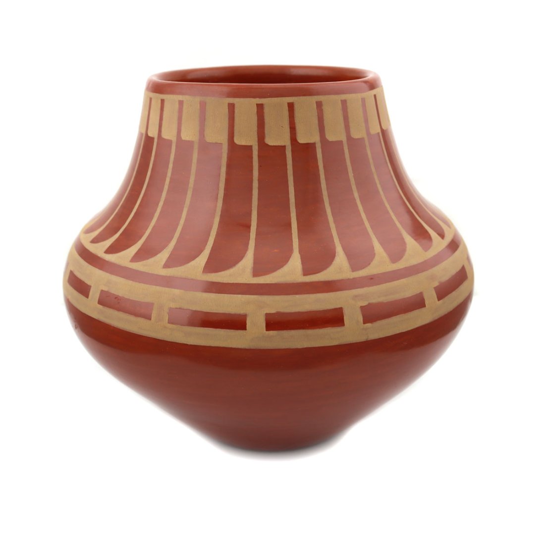 Popovi Da (1922-1971) - San Ildefonso Redware Jar with Feather Design c. 1965 (1 of 7)