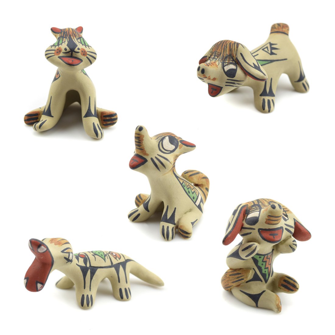 Group of 5 Santa Clara Polychrome Animal Figurines by Stephanie Naranjo c. 1980s (1 of 6)