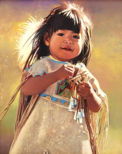 Don V. Crowley (1926-2019) - Apache Child: Don V. Crowley (1926-2019) - Apache Child, Oil, 10" x 8" (18" x 15.75" framed) c. 2000. Ex private collection, Arizona. Ex Mountain Oyster Club. Includes an original price tag of $3,000.