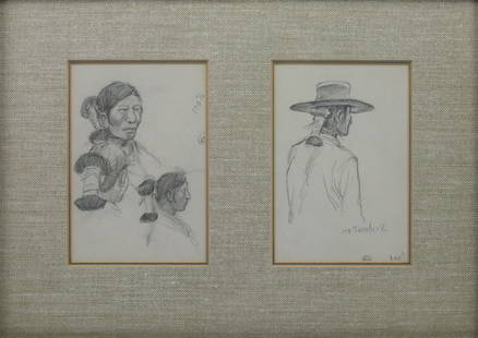 Joe Beeler (1931-2006) Sketches and Signed Book: Joe Beeler (1931-2006) - Navajo Sketches; Includes "The Joe Beeler Sketch Book" signed by Joe Beeler, Pencil on Paper, Each unframed sketch measures 6.5" x 4.25 (12.5" x 16.75" total frame size).