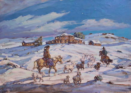 Marjorie Reed Late Arrival Red Lake Trading Post: Marjorie Reed (1915-1996) - Late Arrival at Red Lake Trading Post, Oil, 30" x 40" (37.5" x 47.5" framed) c. 1970s. Acquired from a private collection in California.