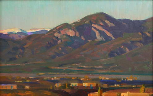 Kang Yon Cho (1953-2021) Setting Sun on El Prado: Kang Yon Cho (1953-2021) - Setting Sun on El Prado, Oil on Board, 9" x 14" (14.375" X 19.375" framed) c. 2000. Signed lower right. Ex private collection, New Mexico.