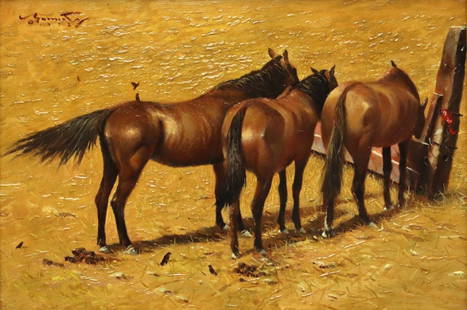 Gregory Sumida (b. 1948) - Horse Chips: Gregory Sumida (b. 1948) - Horse Chips, Oil, 7.25" x 10.5" (14" x 17.25" framed). Signed upper left. Includes an old price tag for $3,000. Ex Rex Arrowsmith Estate: a long-time Native American trader