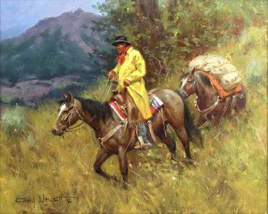 Gary Lawrence Niblett (b. 1943) - Mountain Packer: Gary Lawrence Niblett (b. 1943) - Mountain Packer, Oil, 16" x 20" (24.25" x 28.25" framed). Ex Frank and Jean Hamilton estate.