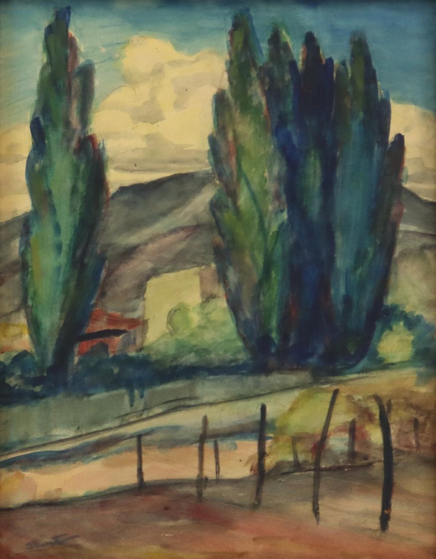 Will Shuster (1893-1969) - Poplars: Will Shuster (1893-1969) - Poplars, Watercolor, 10.5" x 8" (17.5" x 15" framed). Ex private collection, Texas.