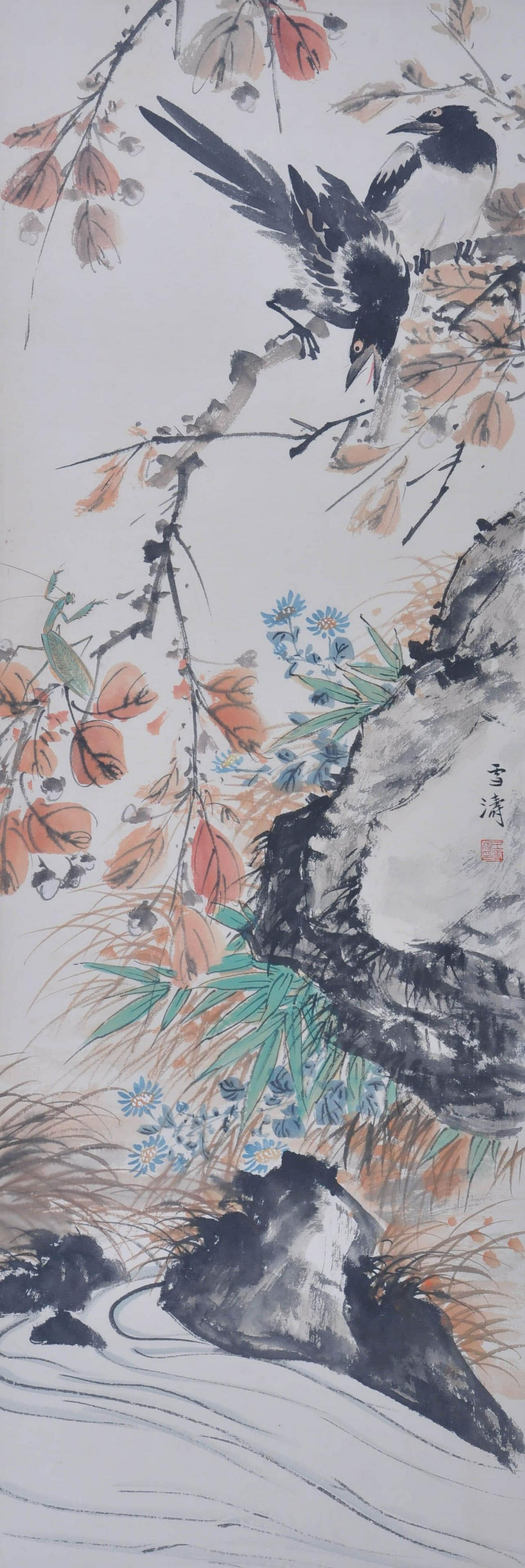 A Chinese Flower&Bird Pattern Painting, Wang Xuetao: A Chinese Flower&Bird Pattern Painting, Wang Xuetao Mark101cm*34cmï¼›From the collections of Asher Cartfeild ( 1897-1984), a Lithuania immigrant who became a successful steel broker and the founde