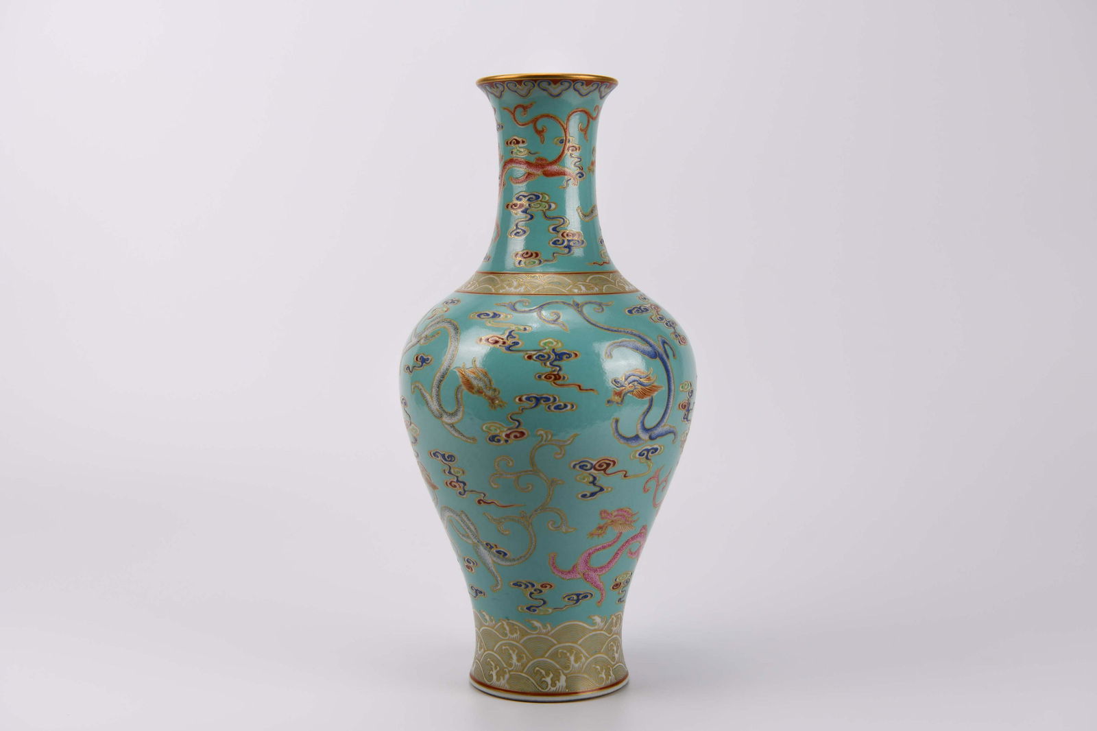 A Turquoise Glaze and Gilt Decorated Dragon Vase (1 of 15)