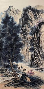 A Chinese Landscape Painting Paper Scroll, Zhao Wangyun: A Chinese Landscape Painting Paper Scroll, Zhao Wangyun MarkLength:139cm, Width:68cm,