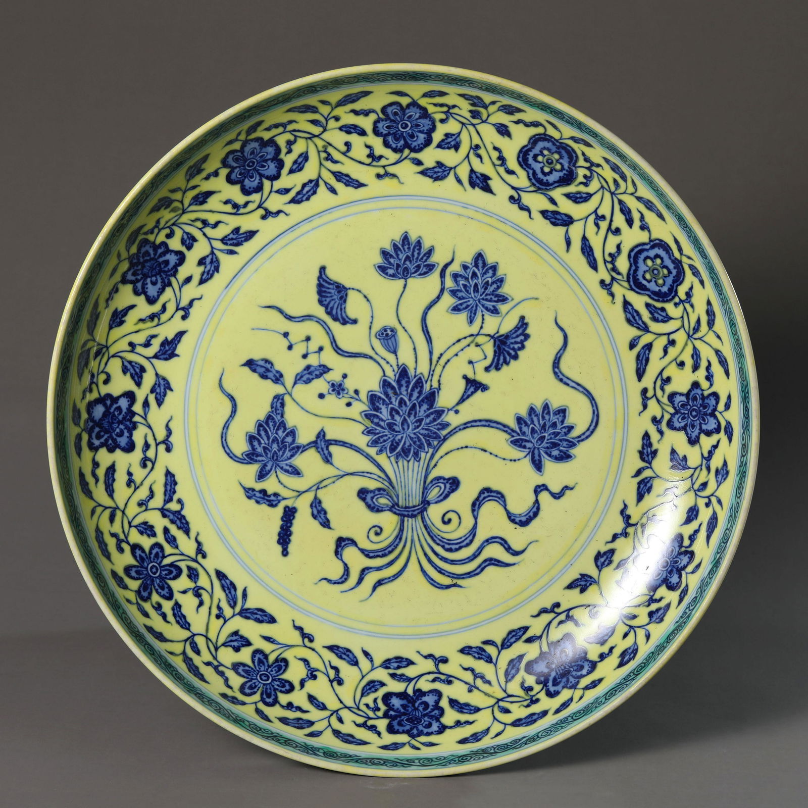 A Yellow-Ground and Underglaze Blue Lotus (1 of 9)
